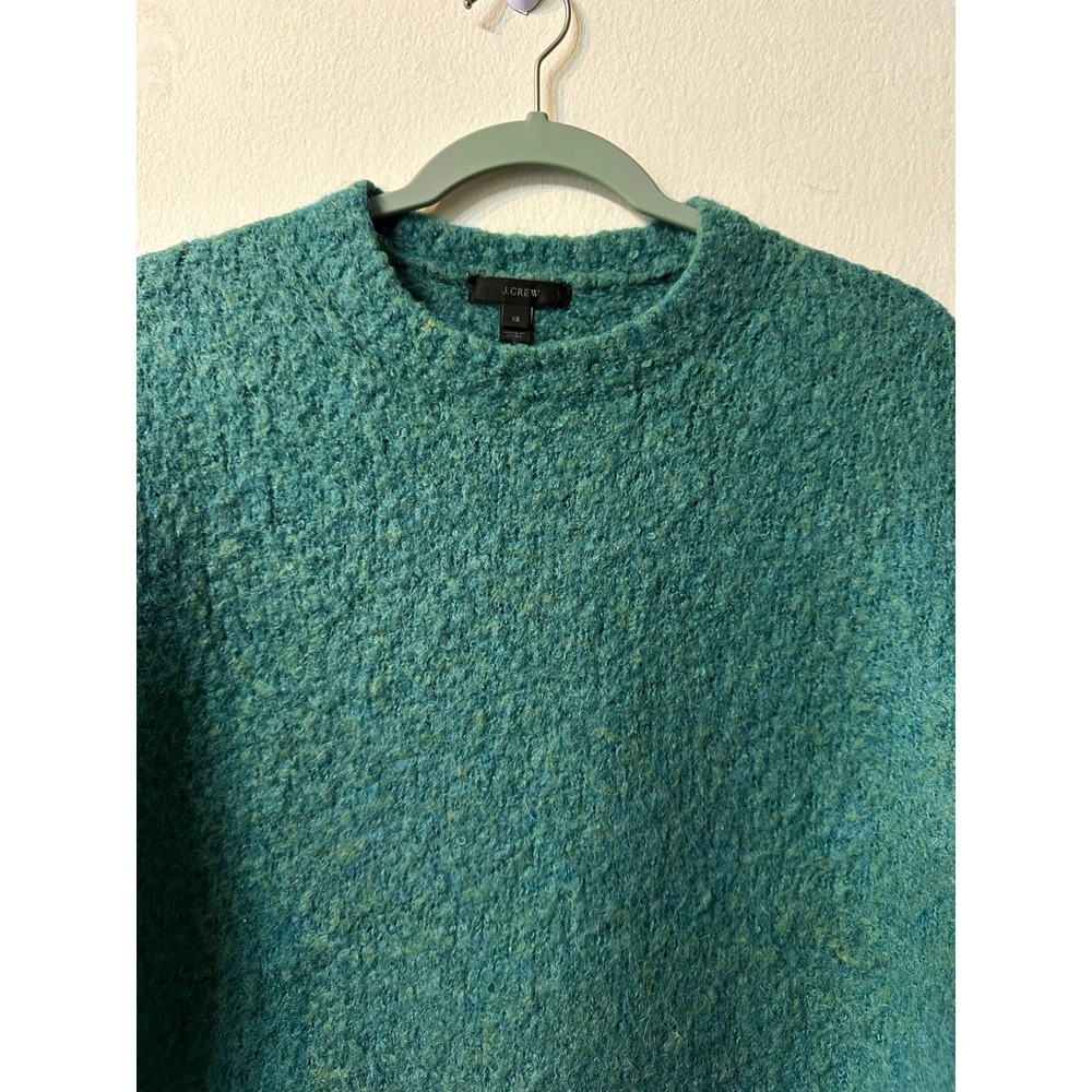 J.Crew Wool Alpaca Blend Bouclé Knit Crewneck Sweater Teal Green Womens Size XS⁠